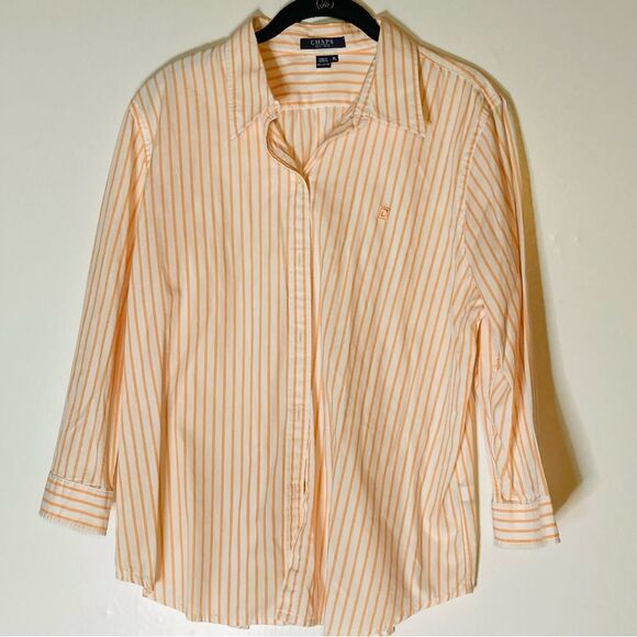 Chaps Ralph Lauren Women’s Pink/white Striped Shirt Size XL, 100% Cotton - Picture 1 of 5